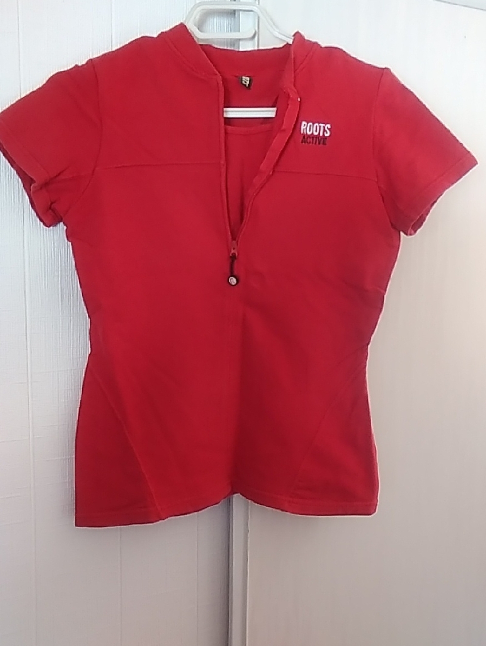 Roots Active Women's Bright Red Short Sleeve Zip Front Tee